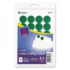 Avery 05463 Printable Removable Color-Coding Labels, 3/4" dia, Green, 1008/Pack AVE05463