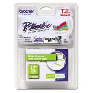Brother P-Touch TZEMQG35 TZ Standard Adhesive Laminated Labeling Tape, 1/2" x 16.4 ft., White/Lime Green BRTTZEMQG35