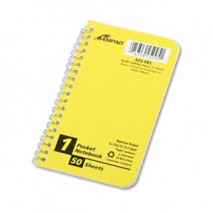 Ampad TOP25095 Wirebound Pocket Memo Book, Narrow Rule, 5 x 3, White, 50 Sheets/Pad 25-095