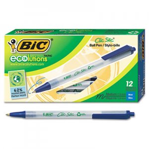 BIC CSEM11BE Ecolutions Clic Stic Ballpoint Retractable Pen, Blue Ink, 1mm, Medium, Dozen BICCSEM11BE