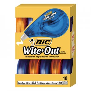 BIC WOTAP10 Wite-Out EZ Correct Correction Tape, Non-Refillable, 1/6" x 472", 10/Box BICWOTAP10