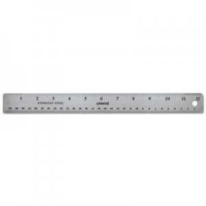 Universal UNV59023 Stainless Steel Ruler w/Cork Back and Hanging Hole, 12", Silver