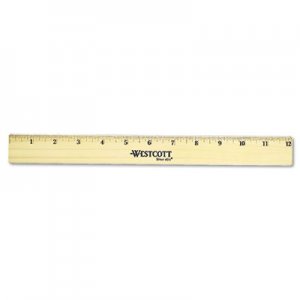 Westcott 05221 Flat Wood Ruler w/Two Double Brass Edges, 12", Clear Lacquer Finish ACM05221