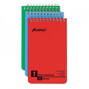 Ampad TOP45093 Wirebound Pocket Memo Book, Narrow Rule, 3 x 5, White, 60-Sheet, 3/Pack 45-093