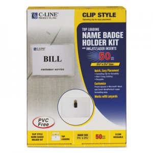 C-Line 95523 Name Badge Kits, Top Load, 3 1/2 x 2 1/4, Clear, 50/Box CLI95523