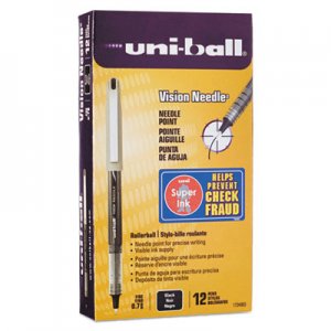 Uni-Ball 1734903 Vision Needle Roller Ball Stick Liquid Pen, Black Ink, Fine, Dozen SAN1734903