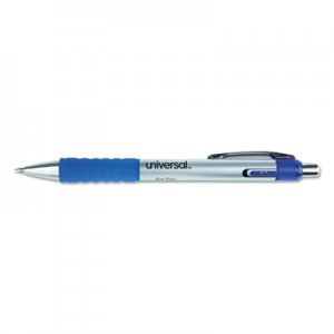 Universal UNV39721 Comfort Grip Retractable Gel Pen, Medium 0.7mm, Blue Ink, Silver Barrel, Dozen