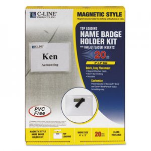C-Line 92943 Magnetic Name Badge Holder Kit, Horizontal, 4w x 3h, Clear, 20/Box CLI92943