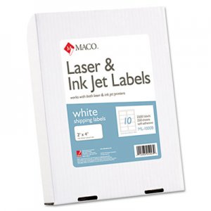 Maco MACML1000B White Laser/Inkjet Shipping & Address Labels, 2 x 4, 2500/Box ML-1000B