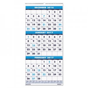 House of Doolittle 3646 Recycled Three-Month Format Wall Calendar, 8x17, 14-Month (Dec.-Jan.) 2016-2018 HOD3646