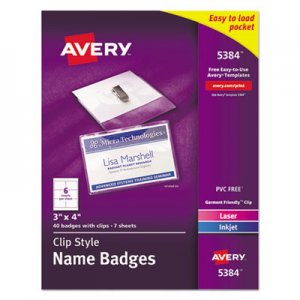 Avery 5384 Badge Holder Kit w/Laser/Inkjet Insert, Top Load, 3 x 4, White, 40/Box AVE5384