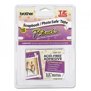 Brother P-Touch TZEAF231 TZ Photo-Safe Tape Cartridge for P-Touch Labelers, 1/2w, Black on White BRTTZEAF231