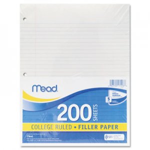 Mead 17208 Filler Paper, 15lb, College Rule, 11 x 8 1/2, White, 200 Sheets MEA17208