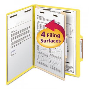 Smead 13704 Top Tab Classification Folder, One Divider, Four-Section, Letter, Yellow, 10/Box SMD13704