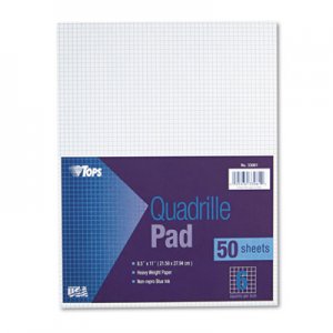 TOPS 33061 Quadrille Pads, 6 Squares/Inch, 8 1/2 x 11, White, 50 Sheets TOP33061