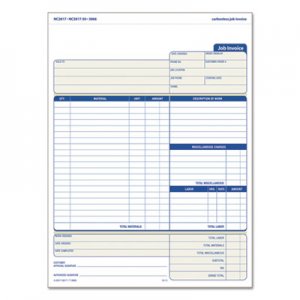 TOPS 3866 Snap-Off Job Invoice Form, 8 1/2 x 11 5/8, Three-Part Carbonless, 50 Forms TOP3866