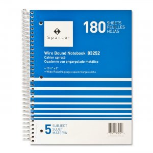 Sparco 83252 Quality Wirebound 5-Subject Notebook SPR83252