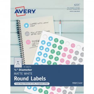Avery 4221 Matte White Print-to-Edge Round Labels AVE4221