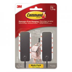 Command MMM17034MB2ES Decorative Hooks, Medium, Matte Black, 2 Hook and 4 Strips/Pack