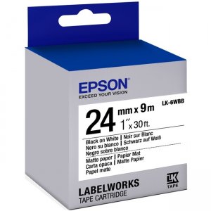 Epson LK-6WBB LabelWorks Matte Paper LK Tape Cartridge ~1" Black on White
