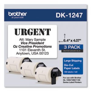 Brother BRTDK12473PK Die-Cut Shipping Labels, 4.07 x 6.4, White, 180/Roll, 3 Rolls/Pack