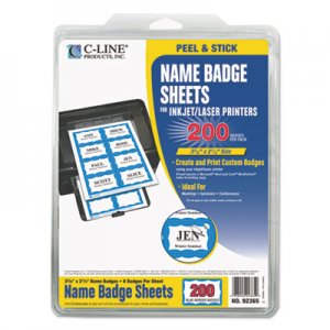C-Line CLI92365 Laser Printer Name Badges, 3 3/8 x 2 1/3, White/Blue, 200/Box