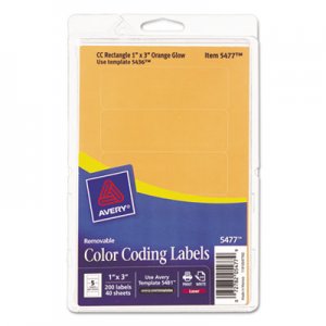 Avery 05477 Printable Removable Color-Coding Labels, 1 x 3, Neon Orange, 200/Pack AVE05477