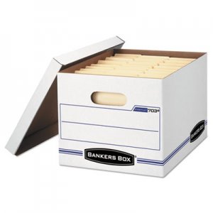 Bankers Box 0070308 STOR/FILE Storage Box, Letter/Legal, Lift-off Lid, White/Blue, 4/Carton FEL0070308