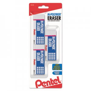 Pentel PENZEH10BP3K6 Hi-Polymer Block Eraser, White, 3/Pack