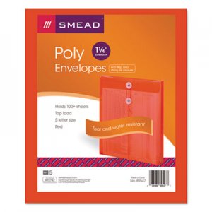 Smead 89547 Poly String & Button Envelope, 9 3/4 x 11 5/8 x 1 1/4, Red, 5/Pack