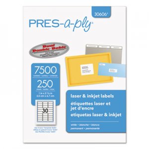 PRES-a-ply 30606 Laser Address Labels, 1 x 2 5/8, White, 7500/Box AVE30606