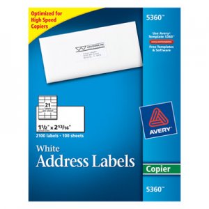 Avery 5360 Copier Mailing Labels, 1 1/2 x 2 13/16, White, 2100/Box AVE5360