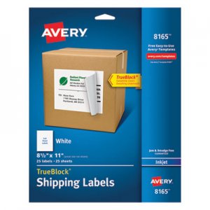 Avery 8165 Shipping Labels w/Ultrahold Ad & TrueBlock, Inkjet, 8 1/2 x 11, White, 25/Pack AVE8165