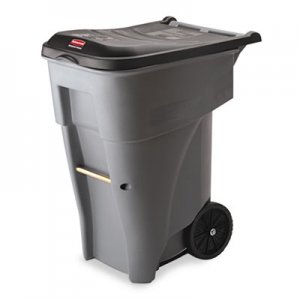 Rubbermaid Commercial RCP9W21GY Brute Rollout Heavy-Duty Waste Container, Square, Polyethylene, 65 gal, Gray