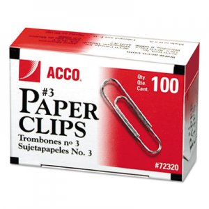 ACCO 72320 Smooth Economy Paper Clip, Metal Wire, #3, Silver, 100/Box, 10 Boxes/Pack ACC72320