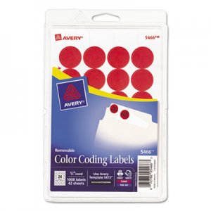 Avery 05466 Printable Removable Color-Coding Labels, 3/4" dia, Red, 1008/Pack AVE05466