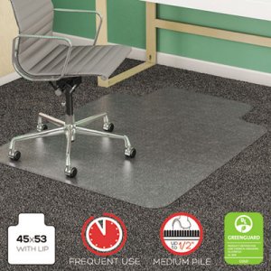 deflecto CM14233 SuperMat Frequent Use Chair Mat, Medium Pile Carpet, Beveled, 45x53 w/Lip, Clear DEFCM14233