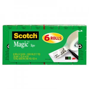 Scotch 810K6 Magic Tape Refill, 3/4" x 1000", 6/Pack MMM810K6