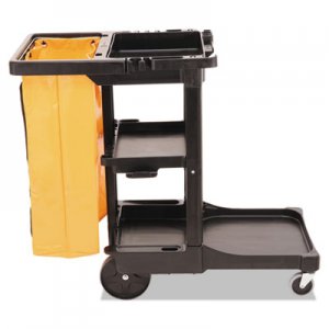 Rubbermaid Commercial RCP617388BK Multi-Shelf Cleaning Cart, Three-Shelf, 20w x 45d x 38.25h, Black