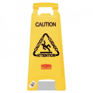 Rubbermaid Commercial RCP611200YW Multilingual "Caution" Floor Sign, Plastic, 11 x 12 x 25, Bright Yellow