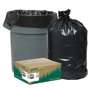 Earthsense Commercial WBIRNW6060 Linear Low Density Recycled Can Liners, 60 gal, 1.65 mil, 38" x 58", Black, 100/Carton