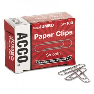 ACCO 72580 Smooth Economy Paper Clip, Metal Wire, Jumbo, Silver, 100/Box, 10 Boxes/Pack ACC72580