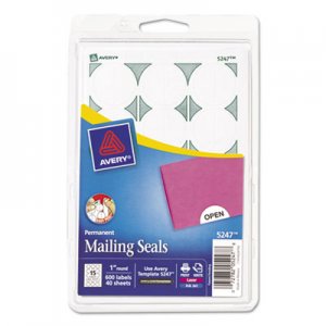 Avery 05247 Printable Mailing Seals, 1" dia., White, 600/Pack AVE05247