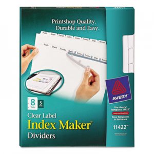 Avery 11422 Print & Apply Clear Label Dividers w/White Tabs, Copiers, 8-Tab, Letter, 5 Sets AVE11422