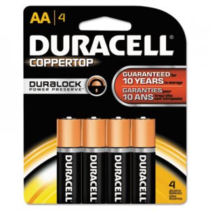 Duracell MN1500B4Z CopperTop Alkaline Batteries with Duralock Power Preserve Technology, AA, 4/Pk DURMN1500B4Z