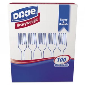 Dixie FH207 Plastic Cutlery, Heavyweight Forks, White, 100/Box DXEFH207