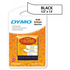 DYMO 12331 LetraTag Paper/Plastic Label Tape Value Pack, 1/2" x13ft, Assorted, 3/Pack DYM12331