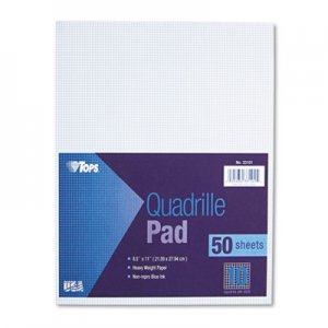 TOPS 33101 Quadrille Pads, 10 Squares/Inch, 8 1/2 x 11, White, 50 Sheets TOP33101