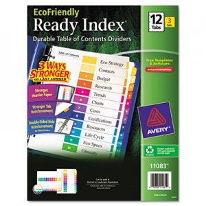 Avery 11083 Ready Index Customizable Table of Contents, Asst Dividers, 12-Tab, Ltr, 3 Sets AVE11083