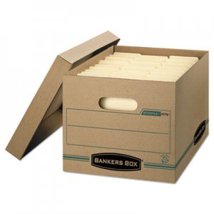 Bankers Box 1277601 STOR/FILE Storage Box, Letter/Legal, Lift-off Lid, Kraft/Green, 12/Carton FEL1277601
